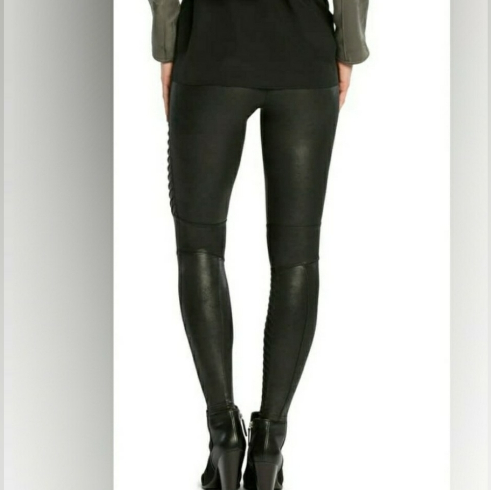 spanx high rise faux leather moto leggings black - Picture 5 of 8